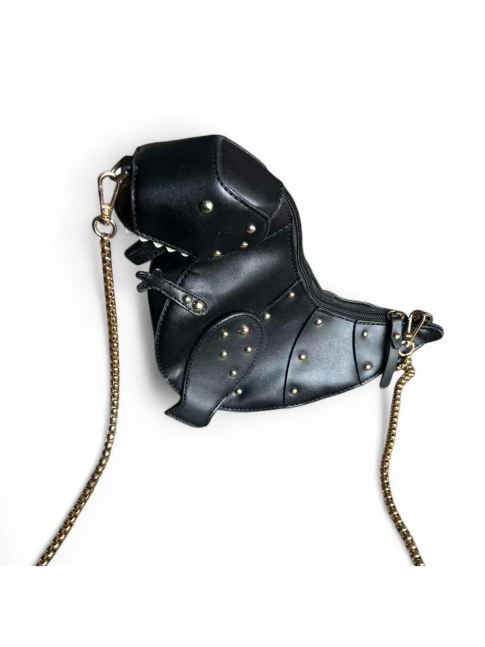 Black Dinosaur Purse w/Gold Studs Chain Strap Whimsy Kidcore Cutesy Maximalism - Picture 2 of 5